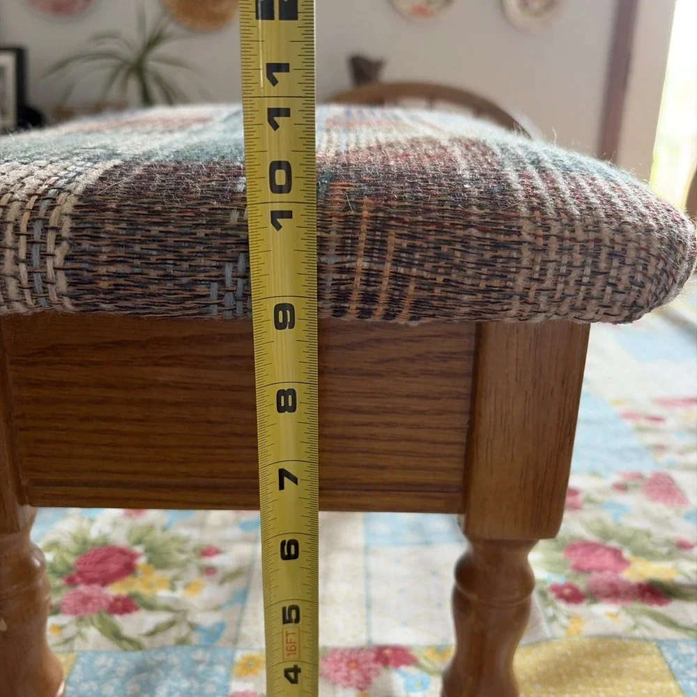 Vintage Wooden Footstool W/Floral Tapestry Upholstered Cushion Storage